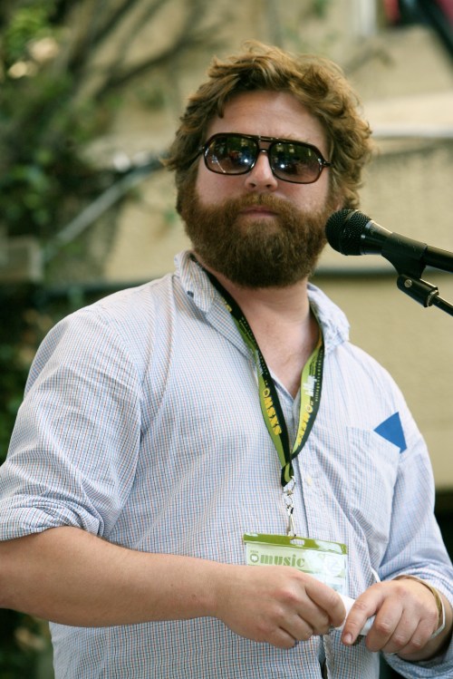 A man with a beard and sunglasses stands at a microphone, wearing a checkered shirt and a music festival badge.