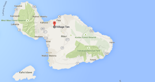 Map of Maui, Hawaii, highlighting the location of Village Ten.