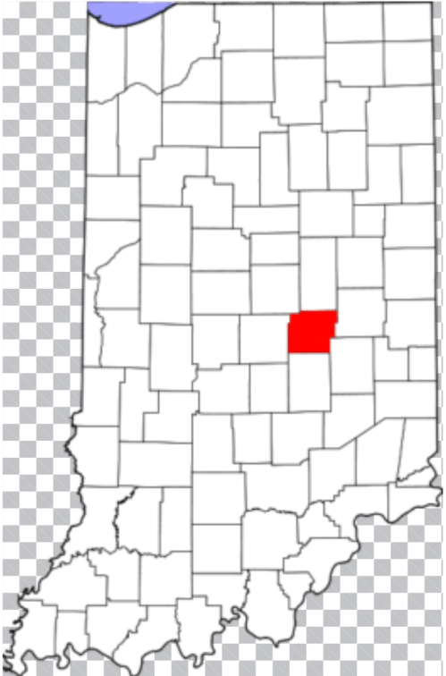 Map of Indiana highlighting a specific county in red, with the rest of the state in white.