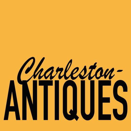 Text logo featuring "Charleston-Antiques" on a yellow background.