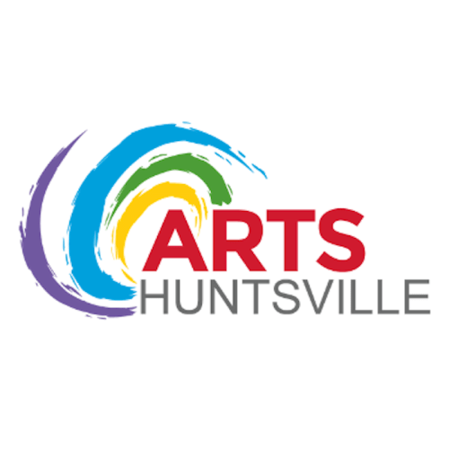 Logo for Arts Huntsville featuring colorful swirls and bold text.