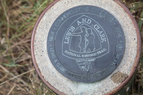 A commemorative plaque for the Lewis and Clark National Historical Trail, marking their campsite from May 28, 1805.