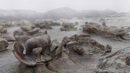 Otherworldly mushroom-looking rock formations at Bisti Wilderness in New Mexico
