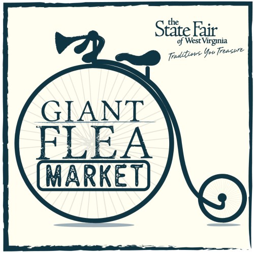 Logo for the Giant Flea Market at the State Fair of West Virginia, featuring a vintage bicycle design.