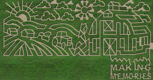 A decorative design featuring a barn, tractor, clouds, and sun, with the text "MAKING MEMORIES" at the bottom.