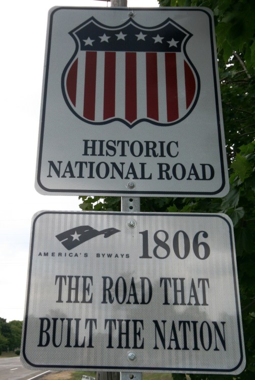 Sign for the Historic National Road, featuring the year 1806 and the phrase "The Road That Built the Nation."