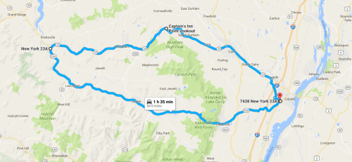 Map showing a route from New York, NY to West Bridge, NY, highlighting a 31.85-mile journey.