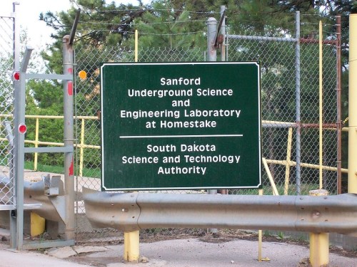 Sign for the Sanford Underground Science and Engineering Laboratory at Homestake, South Dakota Science and Technology Authority.
