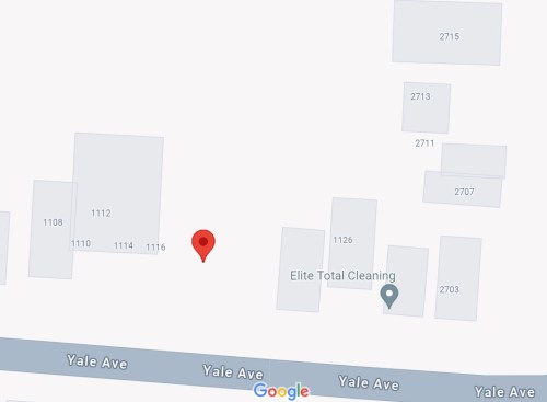 Map showing Yale Avenue with several buildings and a red marker indicating a specific location.