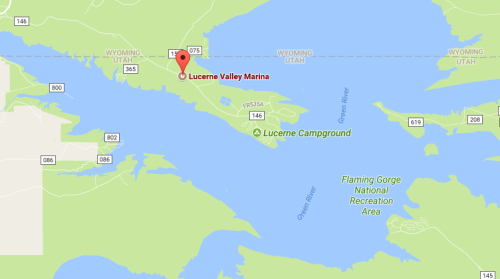 Map showing Lucerne Valley Marina and surrounding areas, including Flaming Gorge National Recreation Area.