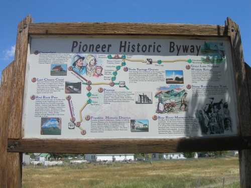 Sign for the Pioneer Historic Byway, featuring maps and information about local attractions and historical sites.