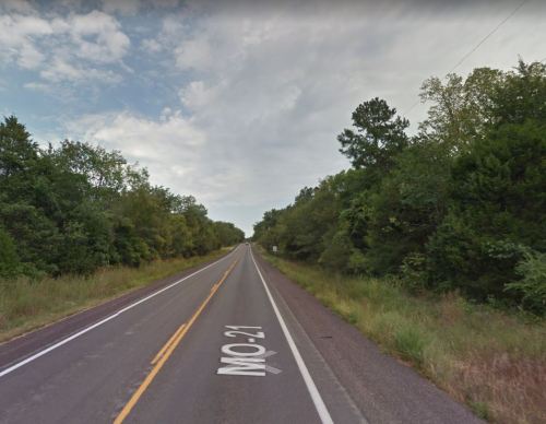 A rural road stretches into the distance, flanked by trees and greenery under a cloudy sky.