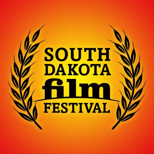 Logo for the South Dakota Film Festival, featuring laurel leaves and bold text on a gradient orange background.
