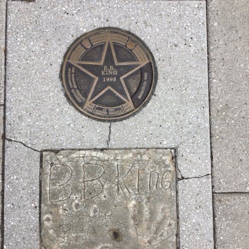 A star plaque for B.B. King, 1995, with his handprint engraved in the surrounding concrete.