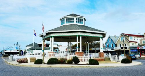 photo of the gazebo at the center of town in Rehoboth Beach, Delaware on a sunny day