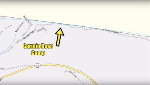 Map showing location of Garmin Base Camp with an arrow pointing to it.