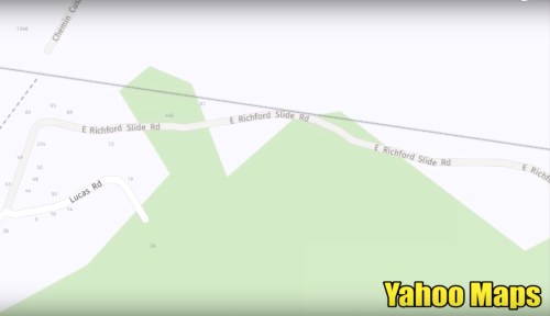 Map showing E Richford Slide Rd with nearby roads and green areas, labeled with Yahoo Maps branding.