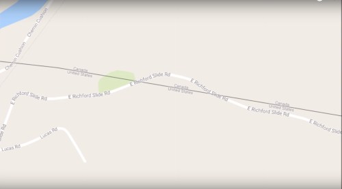 Map showing E Richford Slide Rd in the United States, near the Canada border.