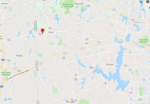 Map showing the area around Foster, with nearby roads and bodies of water indicated.