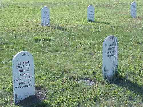 Gravestones in a grassy field, some with inscriptions, marking the resting places of individuals from the 19th century.