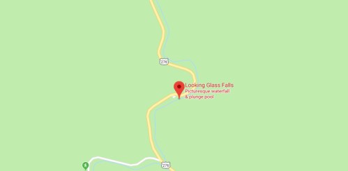 Map showing the location of Looking Glass Falls, a picturesque waterfall and plunge pool.