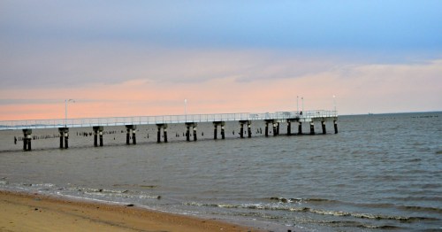 view of the woodland beach pier off the coast in woodland beach delaware