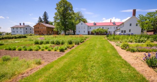 gardens and historic buildings at canterbury shaker village in new hampshire
