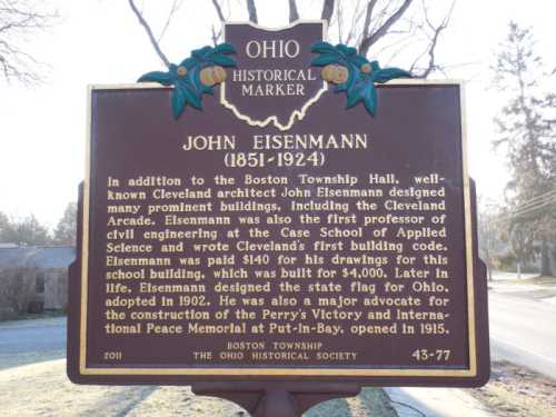 Historical marker about John Eisenmann, highlighting his contributions to architecture and civil engineering in Ohio.