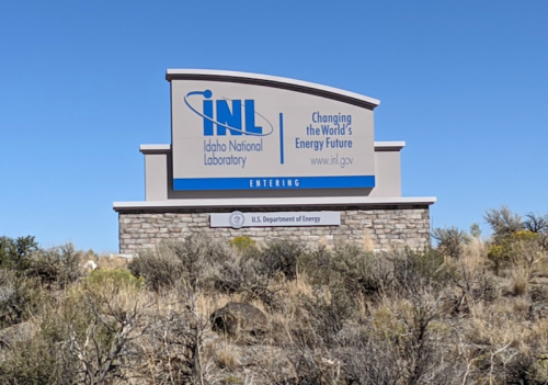 Sign for Idaho National Laboratory, featuring the logo and the text "Changing the World’s Energy Future."
