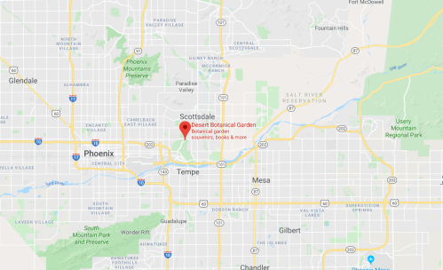 Map showing Scottsdale, Arizona, highlighting the location of the Desert Botanical Garden.