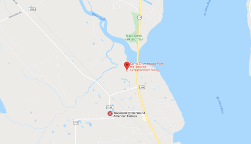 Map showing Camp Chosenaw Park, an old-school campground with fishing, near Black Creek Park and Trail.