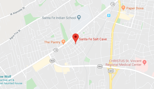 Map showing the location of Santa Fe Salt Cave, near Santa Fe Indian School and Christus St. Vincent Medical Center.