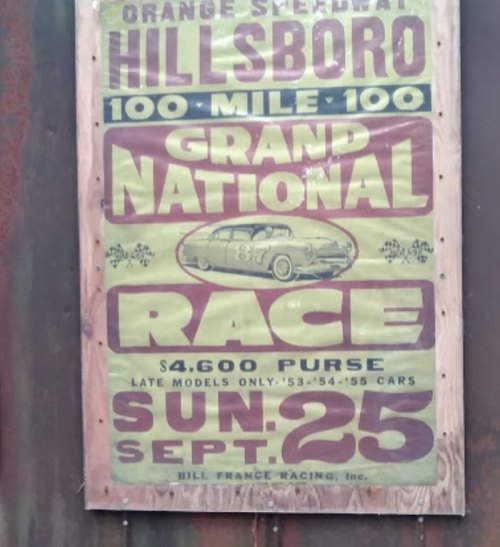 Vintage race poster for a 100-mile Grand National race at Orange Speedway, Hillsboro, on September 25. $4,600 purse.
