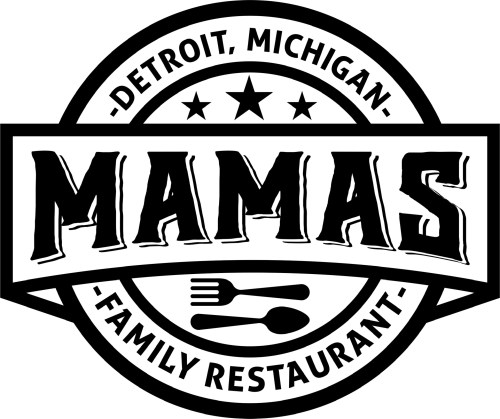Logo for Mamas Family Restaurant in Detroit, Michigan, featuring stars and utensils in a circular design.