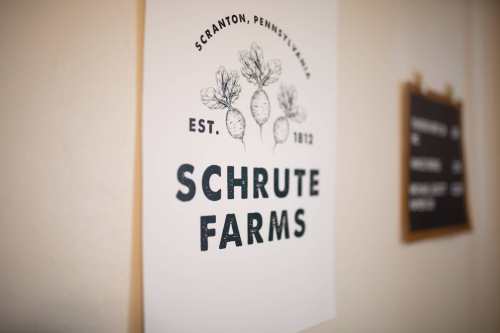 Logo of Schrute Farms, established 1812, featuring beets and the location Scranton, Pennsylvania.