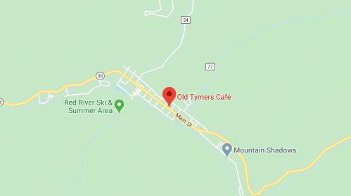 Map showing the location of Old Tymers Cafe on Main Street, near Red River Ski & Summer Area.