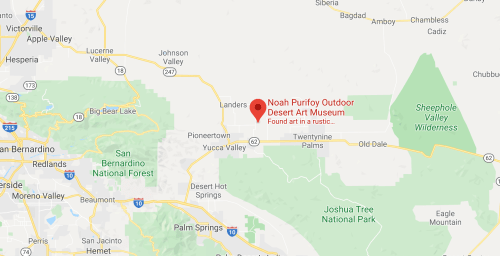 Map showing the location of Noah Purifoy Outdoor Desert Art Museum near Joshua Tree, California.