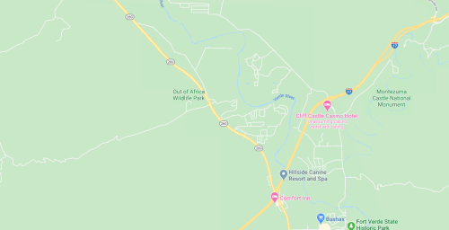 Map showing the area around Out of Africa Wildlife Park and nearby attractions in Arizona.