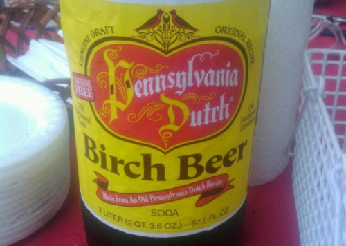 A bottle of Pennsylvania Dutch Birch Beer, labeled as a 2-liter soda with a vintage design.