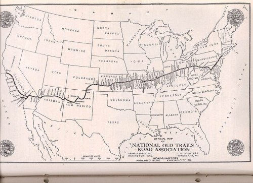 Map of the United States showing routes of the National Old Trails Road Association, with state boundaries and labels.