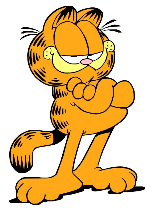 A smug, orange cartoon cat with crossed arms and a mischievous grin, standing confidently.