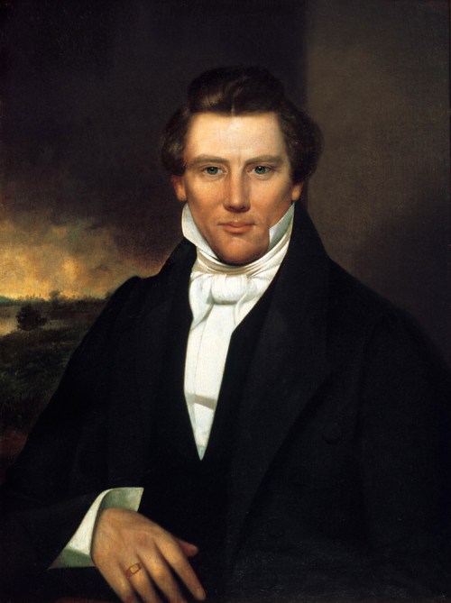 Portrait of a young man in 19th-century attire, with a serious expression and a dark background.