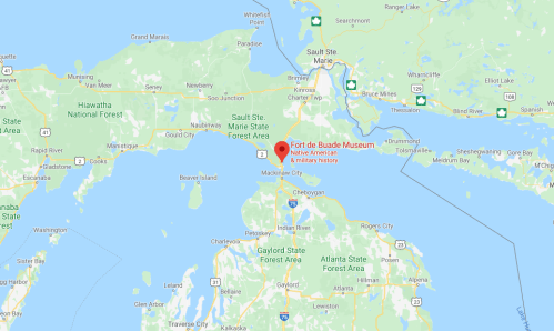 Map showing the location of Fort de Baude Museum, highlighting Native American and military history in Michigan.