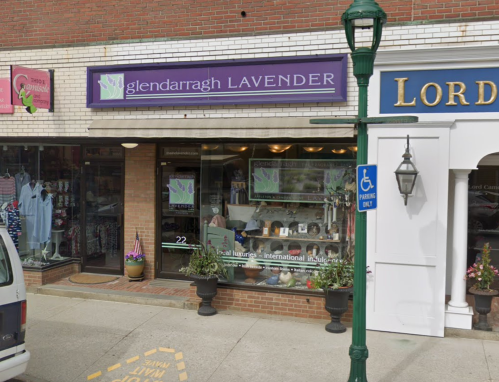 Storefront of Glendarrah Lavender, featuring a variety of products and a sign above the entrance.