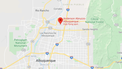 Map highlighting Anderson Abruzzo Albuquerque International Balloon Fiesta Park in Albuquerque, New Mexico.