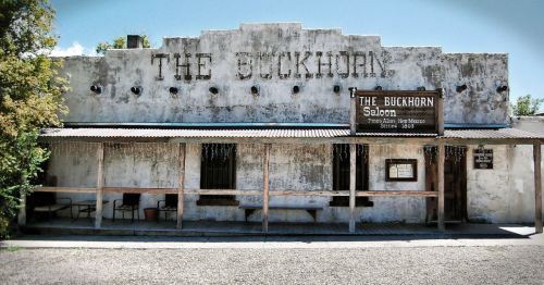 The exterior of the Buckhorn Saloon and Opera House in Pinos Altos, New Mexico