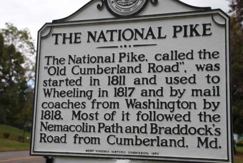 Sign detailing the history of the National Pike, also known as the Old Cumberland Road, established in 1811.