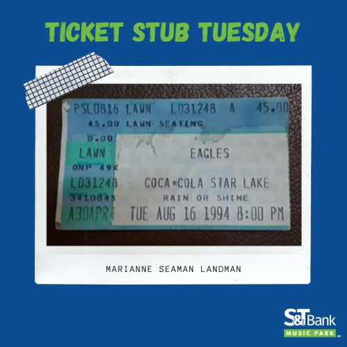 Ticket stub for an Eagles concert at Coca-Cola Star Lake on August 16, 1994, at 8:00 PM.