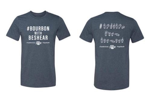 A gray t-shirt featuring "#Bourbon with Beshear" on the front and various hand gestures on the back.