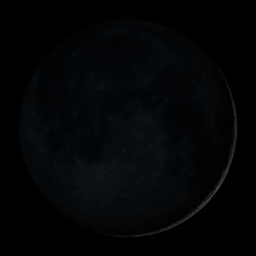 A dark, shadowy view of the moon, showcasing its surface features against a black background.